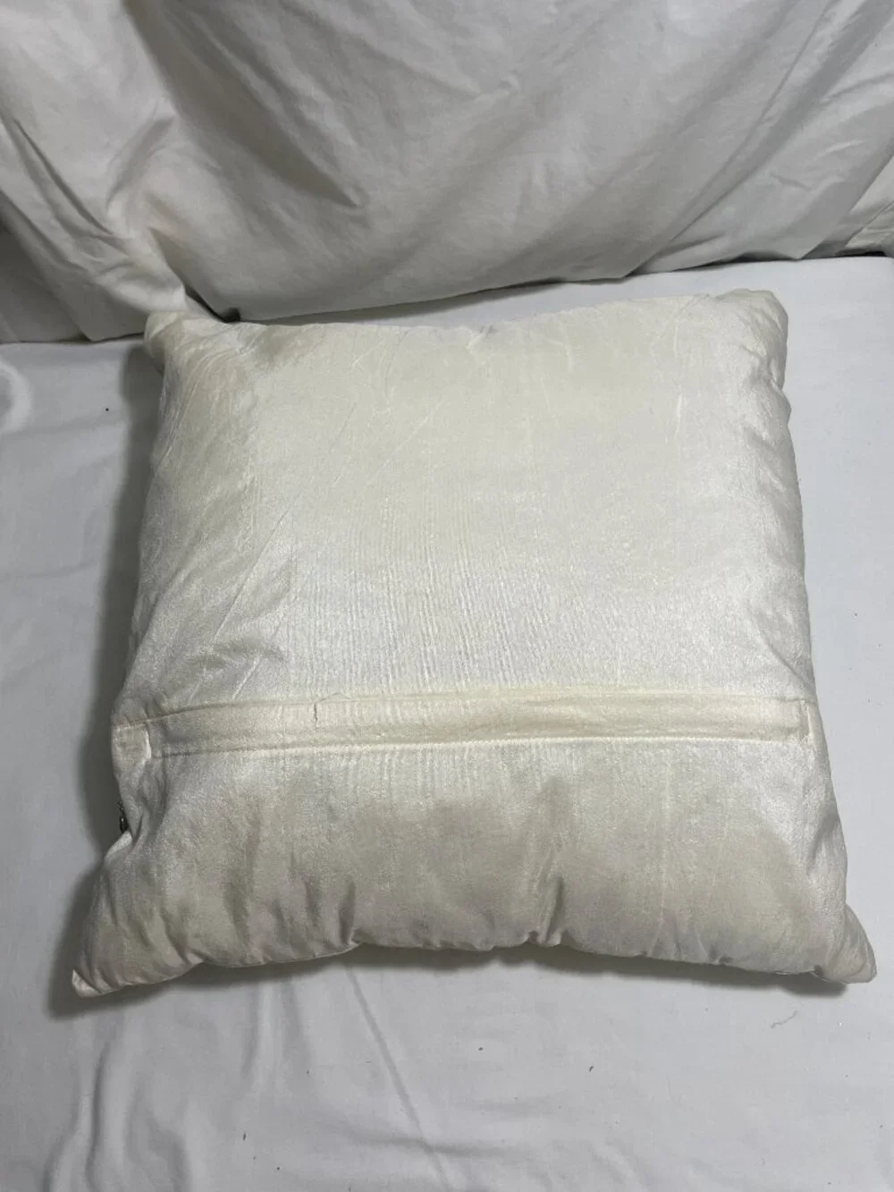 Decorative Ivory Beaded Sequin Throw Pillow 16x16 Velvet Back Accent Cushion